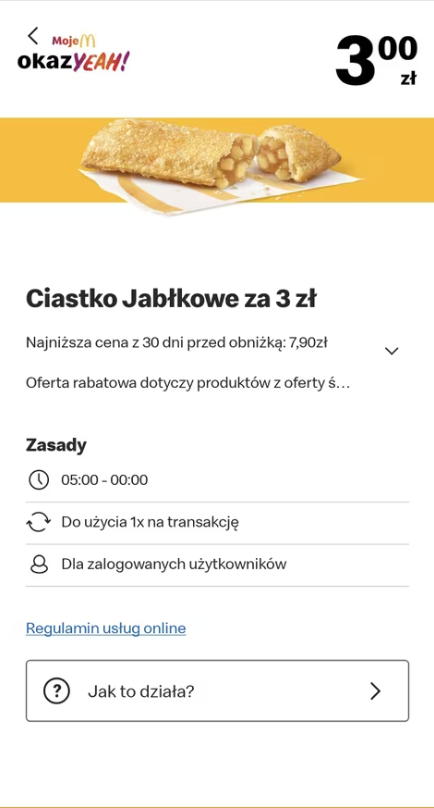 McDonalds Ciastko Jabłkowe za 3 zł